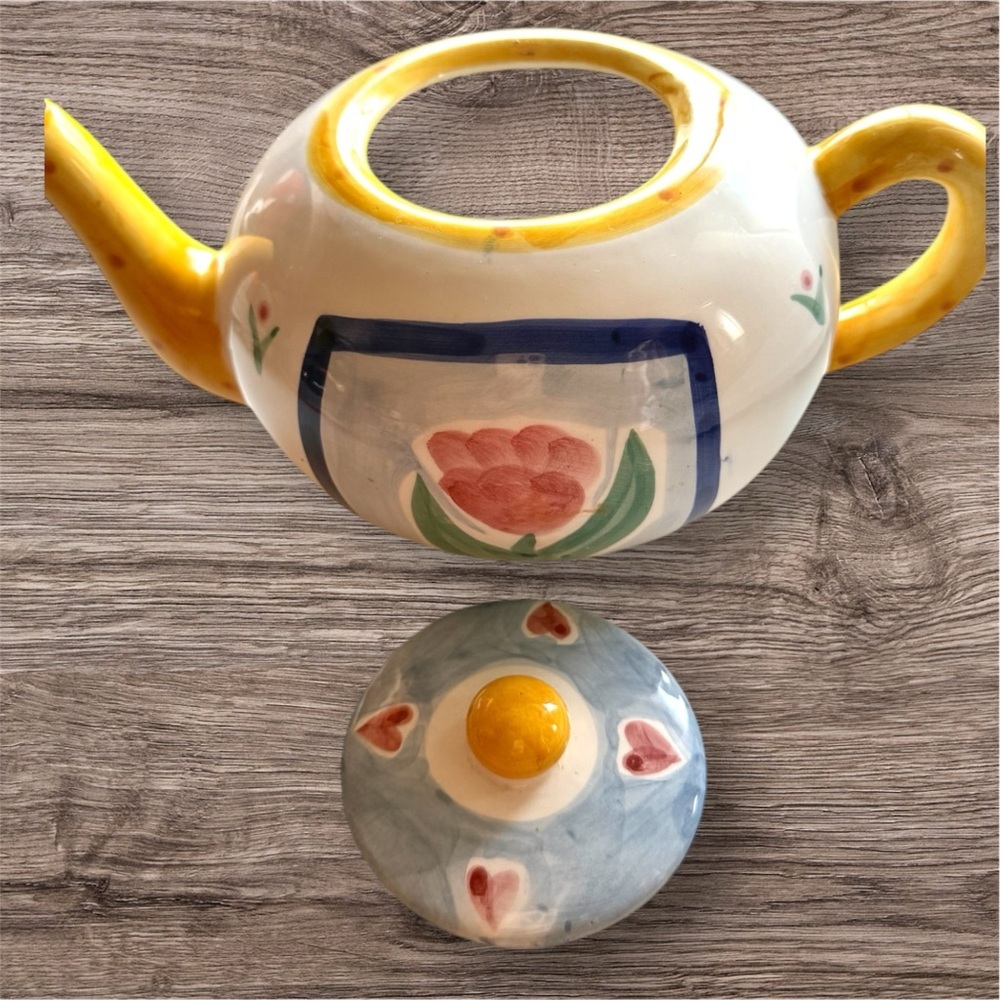 Whimsical Hand-Painted Porcelain Teapot - Floral & Fruit Design - Picture 3 of 6